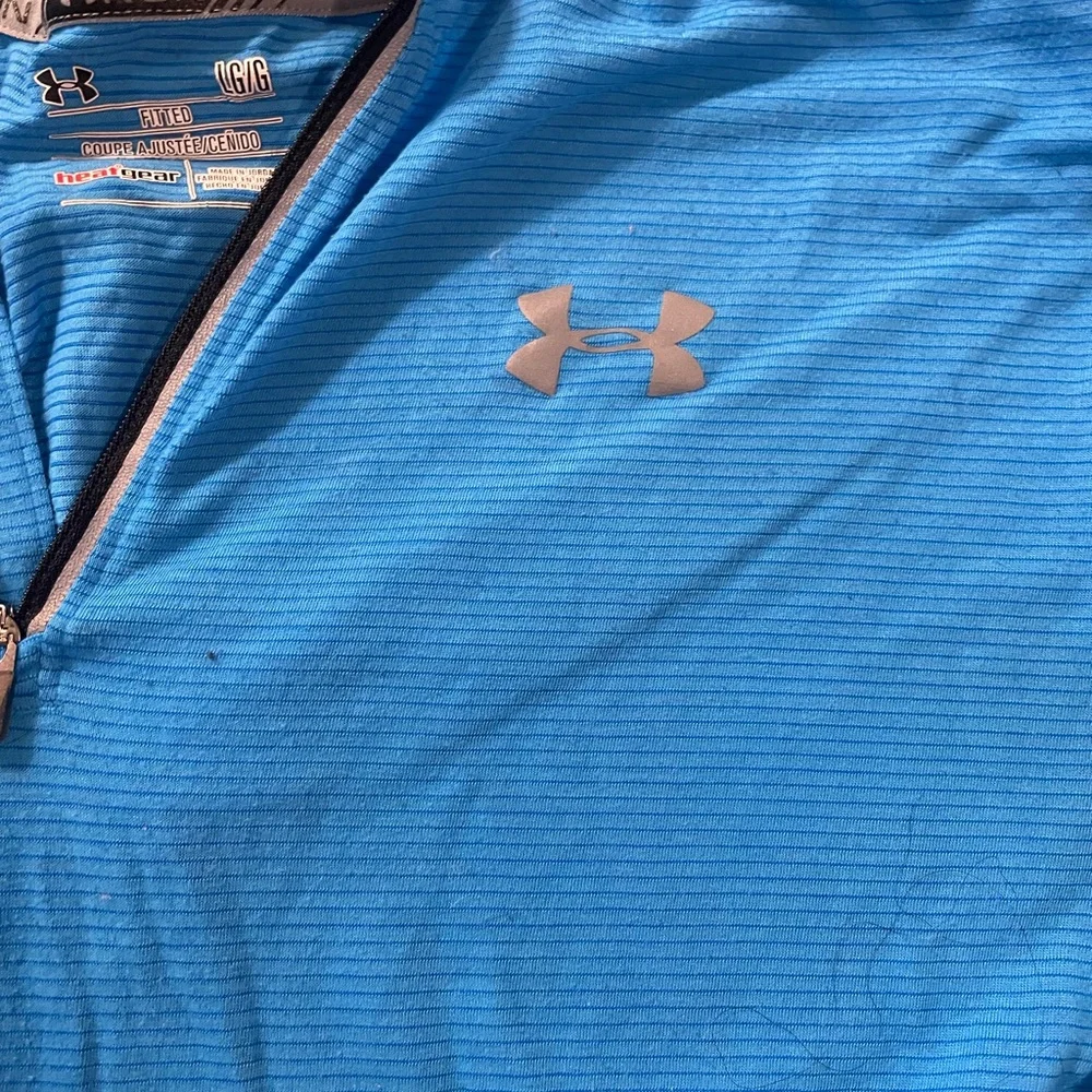 Men’s under armor large heat gear blue zip stripped pullover - Picture 4 of 4